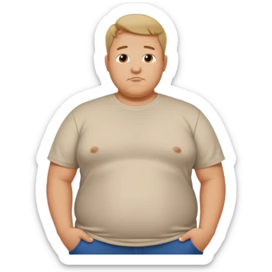 Male has bloated belly in t-shirt profile angle shot sticker