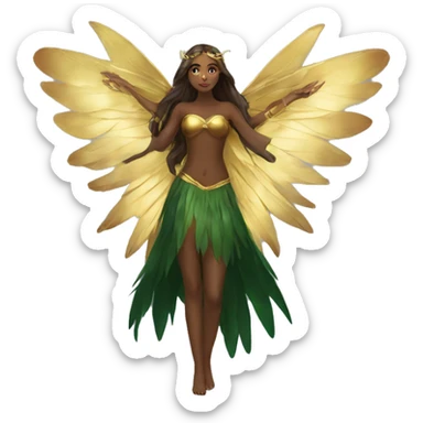 big wings, Beautiful, fairy, gold, brown, dark green, green, long hair sticker