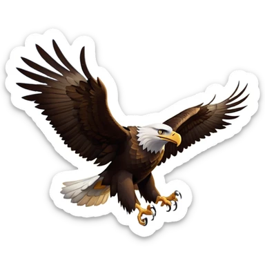 cinematic-eagle-realistic-full-body-soaring-emoji,-massive-wings-spread-wide-against-the-open-sky,-sharp-beak-curved-and-powerful,-piercing-golden-eyes-scanning-the-land-below,-strong-feathered-legs-tucked-tight,-dark-brown-feathers-contrasting-against-the-clouds,-simplified-yet-realistic-focused-features,-highly-detailed,-glowing-with-a-regal-majestic-glow sticker