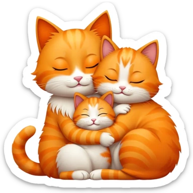 happy mom cat hugging her happy kitten, both cats with closed eyes, emoji style sticker