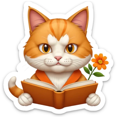  1 angry Cat reading book + flower sticker