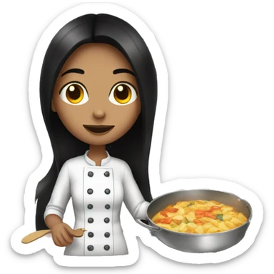 Pale girl with long black hair cooking dinner  sticker