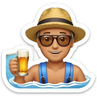a guy river tubing with a beer  sticker