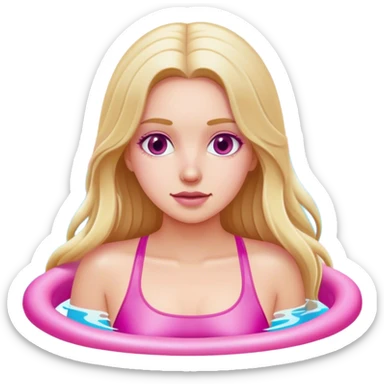 Chica blanca con el pelo largo y pileta rosa  sticker