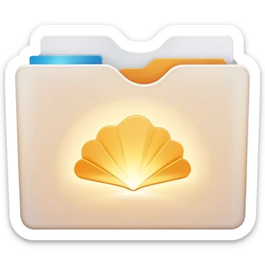 A modern, minimalist flat-style illustration of an open folder with a soft, glowing light emanating from inside.  sticker