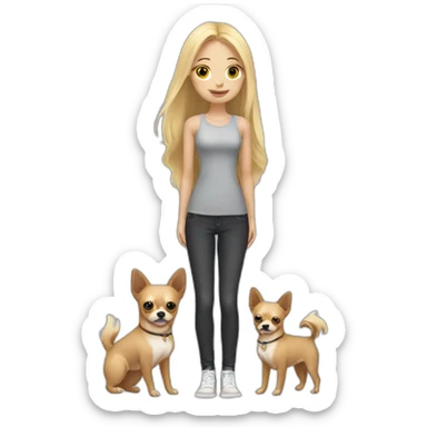 Blonde long hair girl standing with 2 chihuahuas sticker