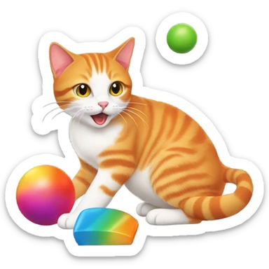 Orange tabby cat with a toy sticker