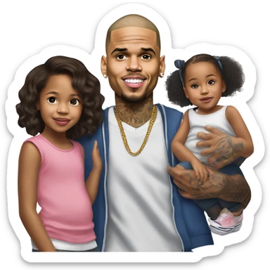 Hyper Realistic Chris Brown with daughter Royalty, son aeko and daughter lovley sticker
