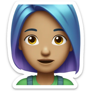 Girl with bluish, green and purple hair looking overwhelmed sticker