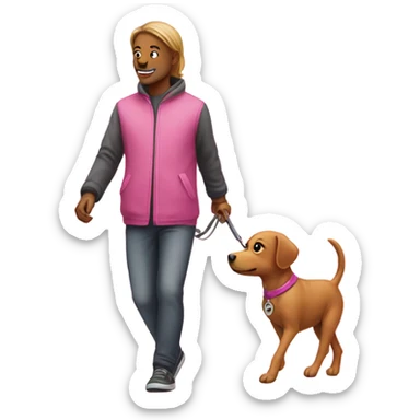 Pink dog walking a human sticker