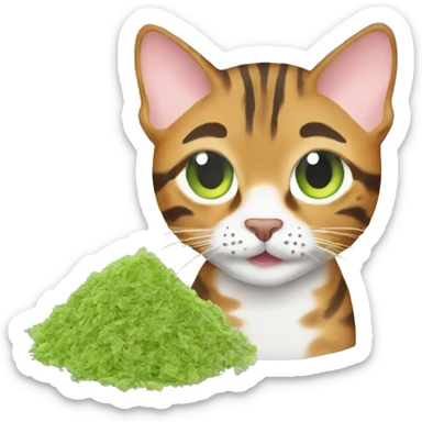a bengal cat eating catnip sticker
