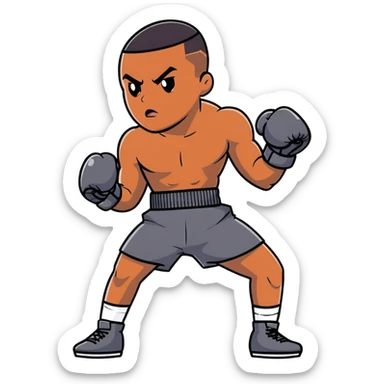 Full body view of a young 19-year-old lightweight Black male boxer in fighting stance, lean athletic physique, boxing gloves raised sticker