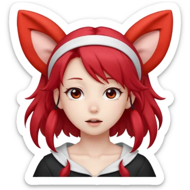 cute anime girl with ears, red blowing hair sticker