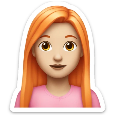 white girl with orange long hair and orange bangs wearing pink sticker