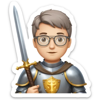 Knight holding sword, wearing glasses — glasses shining reflection sticker