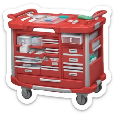 Singular Red medical crash cart is a mobile, multi-drawer unit designed to store and organize emergency medical supplies and equipment sticker