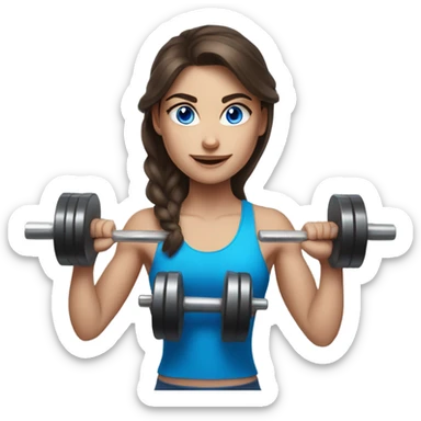 Realistic brunette girl with bright blue eyes lifting weights sticker