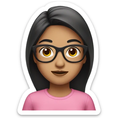 girl with black hair wearing pink shirt and pink glasses sticker