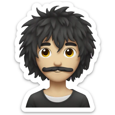 emo boy with shaggy hair and moustache sticker