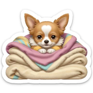 Long haired chihuahua, beige, no white on head, with white chest and white socks, sleeping cutely under blanket sticker