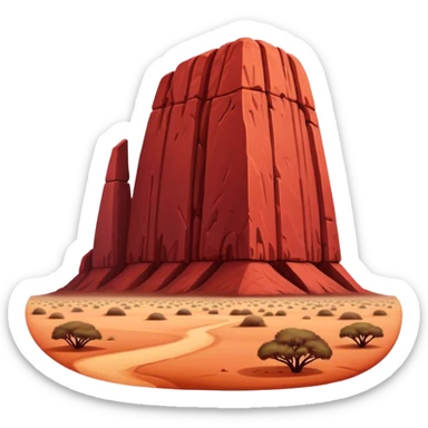 Cinematic Realistic Uluru Landmark Emoji, showcasing the massive, red monolith rising from the desert rendered with rich textures and warm, dramatic lighting. sticker