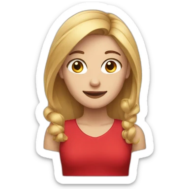 Blond and brown hair girl with red wear working sticker