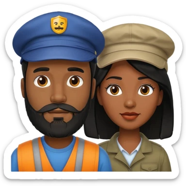 Couple emoji -WHITE with man with beardwith cap on and BLACK FEMALEwith mid length black sticker