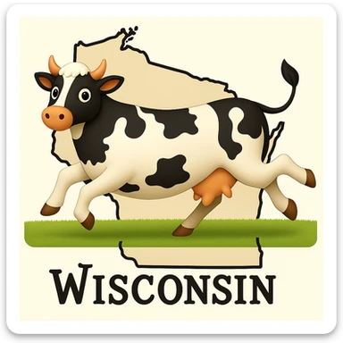 Add the outline of the state of Wisconsin in the background behind the cow and grass field sticker