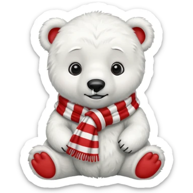 baby polar bear with red stripes scarf  sticker
