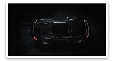 Cinematic shot of a porsche 911 gt3 rs, top dutch angle, black voide around, top spotlight, captured on arri alexa sticker