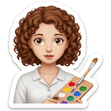 girl with brown curly hair holding paint palette  sticker