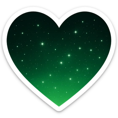 Modify the heart with a night sky gradient to a green night theme with a green gradient, more stars, and a soft glow. Remove the background entirely  sticker