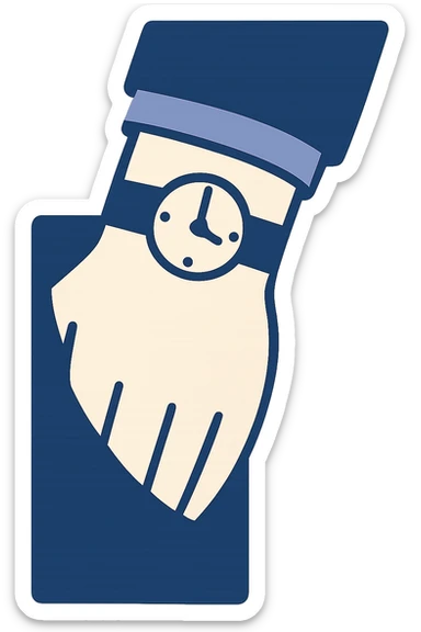 minimal flat style hand with a wristwatch tucked into a pocket sticker