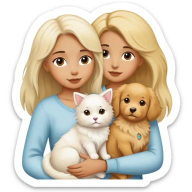 Girl holding a cat and a dog sticker