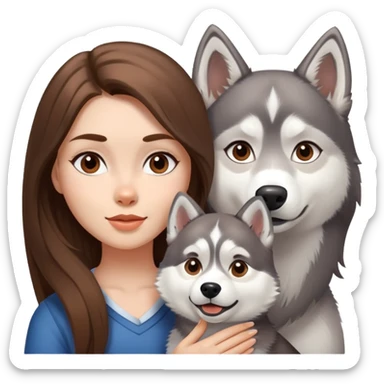 Girl with Brown long hair with a husky white and Just Little grey  sticker