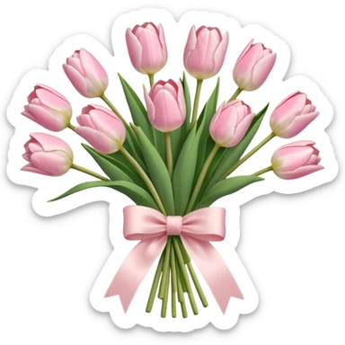 very pale pink tulips bouquet with light pink bow sticker