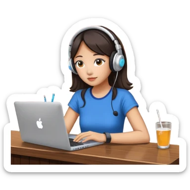 A Korean girl at a dive bar with a laptop and headphones watchin a korean drama sticker