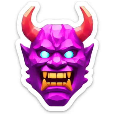 ONI MASK magenta color eyes glowing neon japanese style low poly 3d sticker