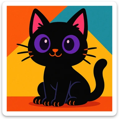 cute black cat with purple eyes, vibrant toon style sticker