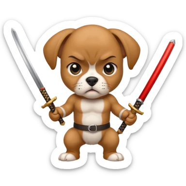 Boxer puppy holding a katana sticker