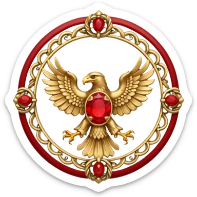 Bicephalous Eagle crest / brosch in a cirkel without background and with red gem sticker
