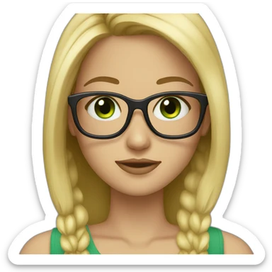 Girl with blonde long hair black glasses green eyes sticker
