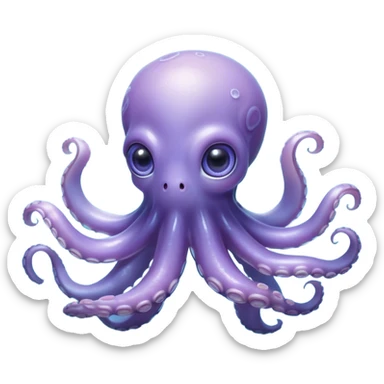 Cinematic Noble Baby Octopus Portrait Emoji, Poised and graceful, with a soft, rounded, slightly translucent body in a dreamy light blue-purple hue, large, glistening eyes full of quiet intelligence and mystery, delicate, flowing tentacles curling gently, Simplified yet sophisticated features, highly detailed, glowing with a soft, ethereal oceanic radiance, high shine, elegant and serene, stylized with an air of deep-sea wonder, focused and tranquil, soft glowing outline, capturing the essence of an otherworldly, intelligent little cephalopod, floating effortlessly in the gentle ocean currents! sticker