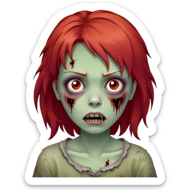 girl, zombie, red hair, medium longk, shaggy, dark, spooky, creepy expression sticker