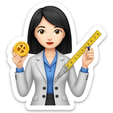 tailor woman holding measure black hair sticker