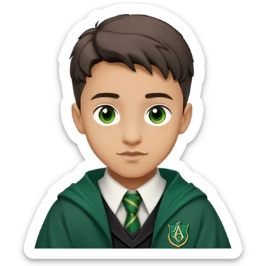 terence higgs is Graham Montague  in harry potter, wear hogwarts slytherin uniform, light skin, handsome boy sticker