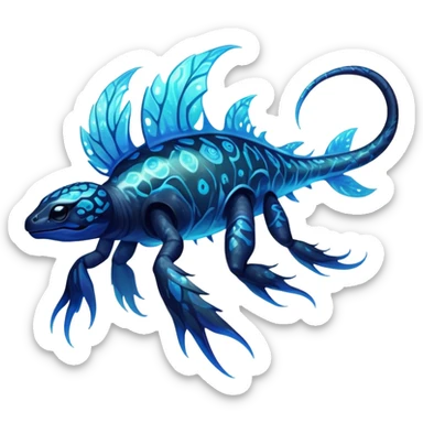 a translucent black blue iridescent ethereal tropical edgy vernid-fionbri-creature with splash patterns full body sticker