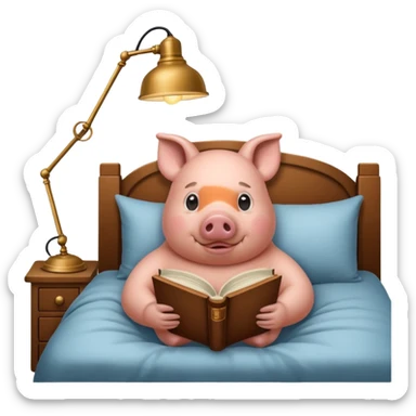 pig reading in bed with retro light lamp next to it sticker
