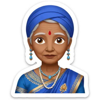 india traditional costume, old woman, blue sticker