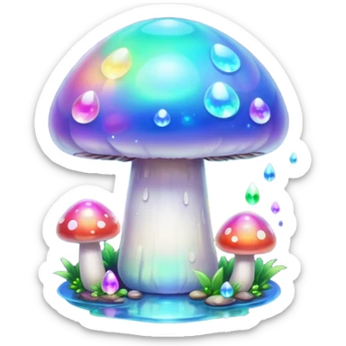 opal crystal mushroom with rainbow reflections sticker